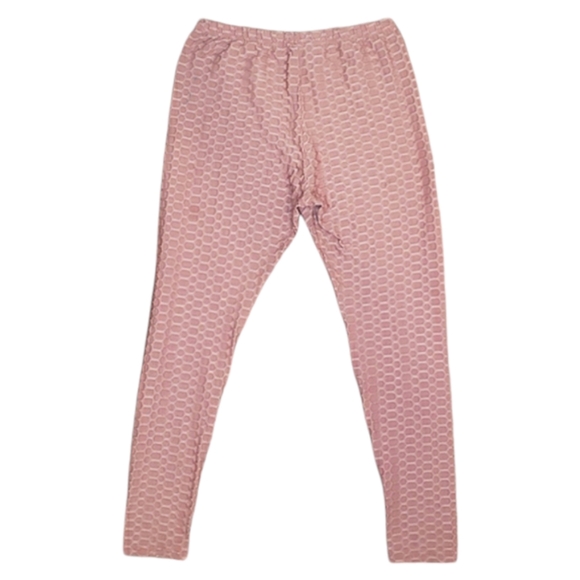 Cacia High Rise Scrunch Butt Honeycomb Bubble Jacquard Pink Slimming Leggings L - Picture 3 of 16